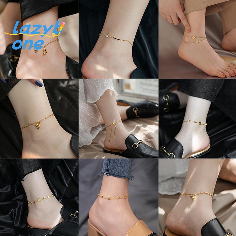 LZ-t] Simple Titanium Steel Anklet Womens Advanced 18K Anklet Fashion Love Anklet Accessories Gift [