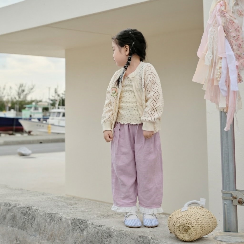 Theioioio เสื้อสายเดี่ยวเด็กหญิง ลายดอกไม้เล็กๆ ผ้าคอตตอน 100% แต่งระบายขอบม่วง สไตล์ฝรั่งเศส 2-6 ขว