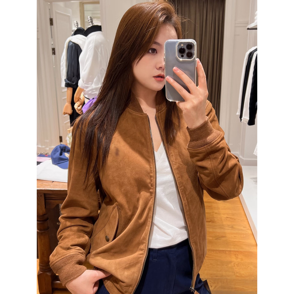 RQVG RL Classic Embroidered Logo Suede leather jacket, quilted cotton jacket, bomber jacket