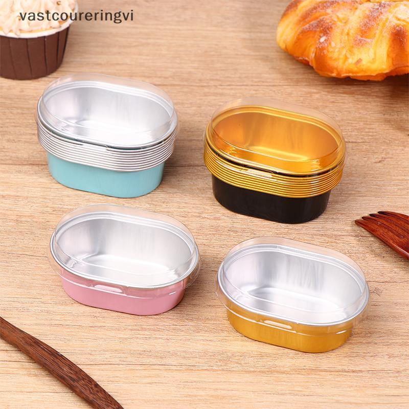 ERV 10 ชิ้นอลูมิเนียมฟอยล์ Cupcake ถ้วยพร้อมฝาปิด Non-Sti ฟอยล์เบเกอรี่ถ้วย 68 มิลลิลิตรรูปไข่พุดดิ้