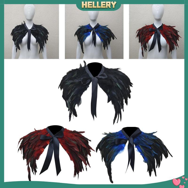 [HelleryTH] Fake Feather Cape Accessories Scarf Gothic Layered Feather Scarves Collar for Cosplay Pr