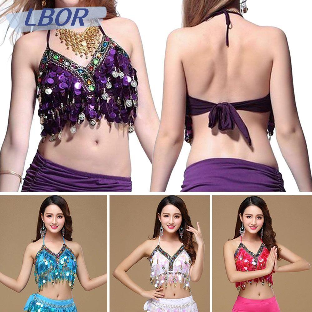 LBOR Belly Dance Bra Stage Dance Wear เลื่อมไนท์คลับ Halter Bra