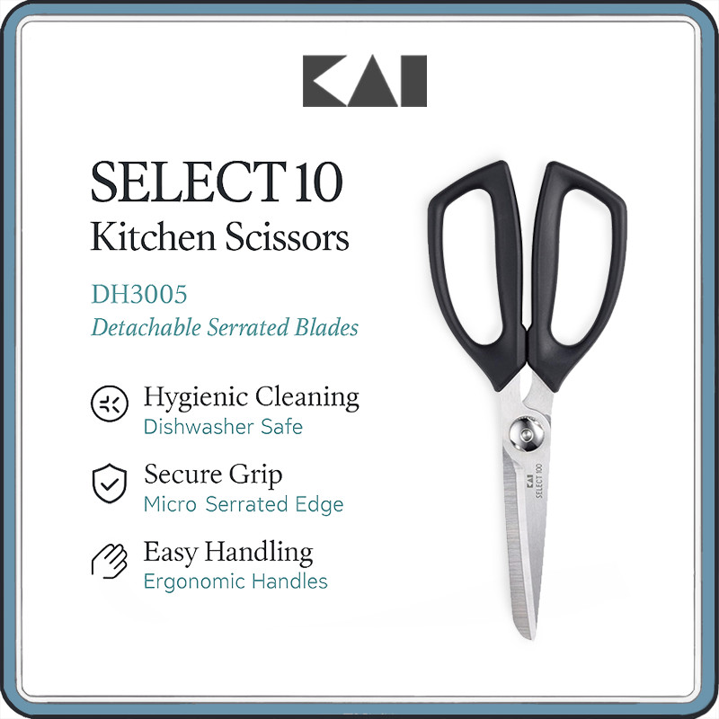 KAI Select 100 DH3005 Kitchen Scissors / Shears – Detachable Serrated Stainless-Steel Blades, Dishwasher-Safe, Ergonomic Handles