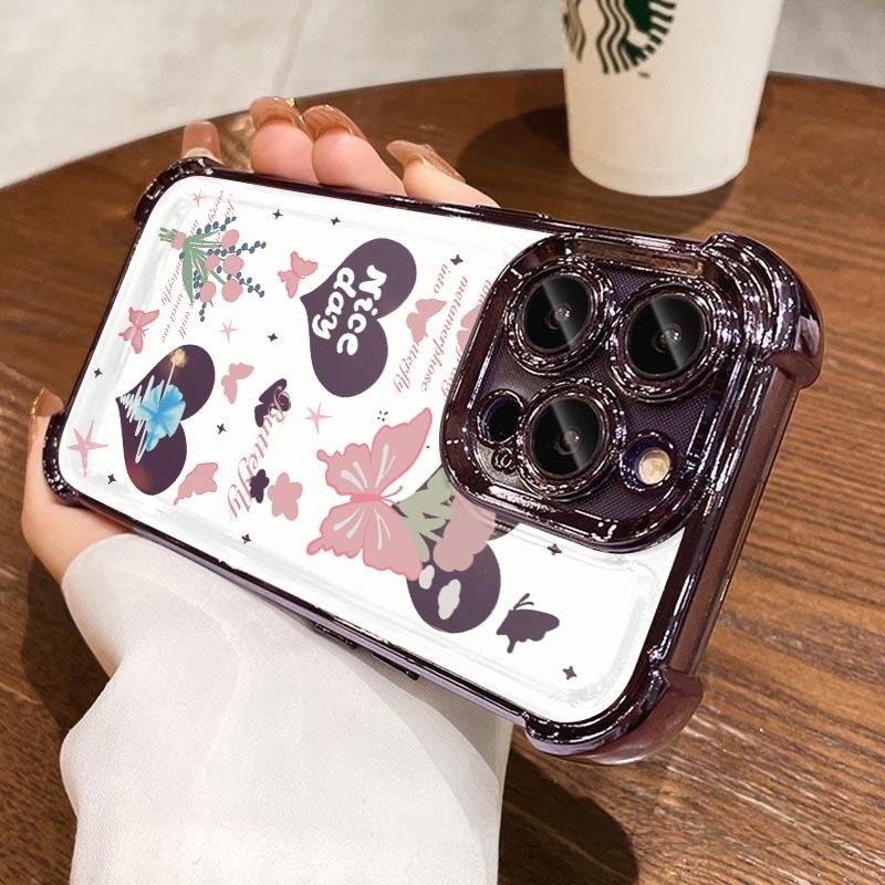 เคส Oppo A3X 4G A98 5G A97 5G A78 5G A53 A33 A76 A96 A92 A52 รูปแบบใหม่หัวใจผีเสื้อรูปแบบซิลิโคนโทรศ
