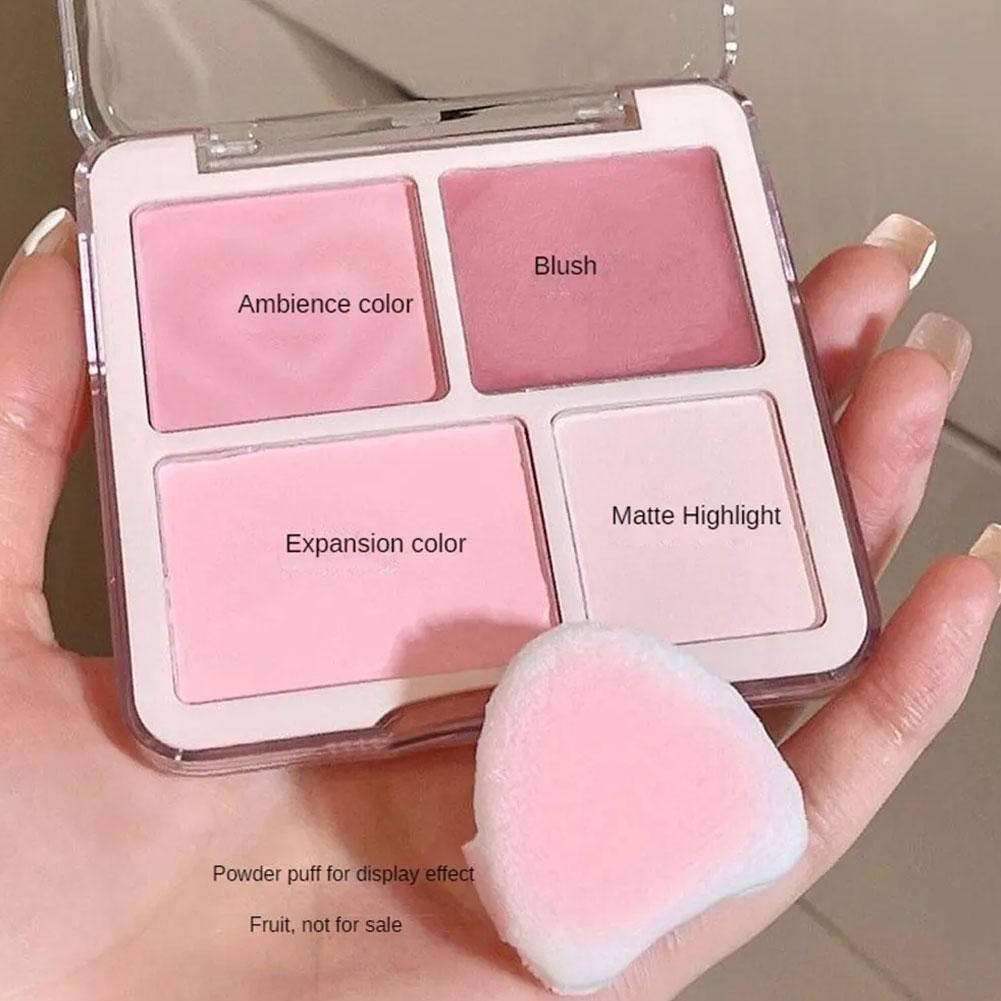 Blush Palette Four Color Powder Blusher Matte Waterproof Cosmetic Highlight Rouge Blush Makeup E8d2