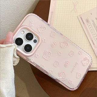 การ์ตูนคิตตี้แมวหมีเคสโทรศัพท์ใสสําหรับ ไอโฟน iPhone 17 16 15 14 13 12 11 Pro Max มือโปร สูงสุด กันฝุ่นกันกระแทกฮาร์ดปกหลัง