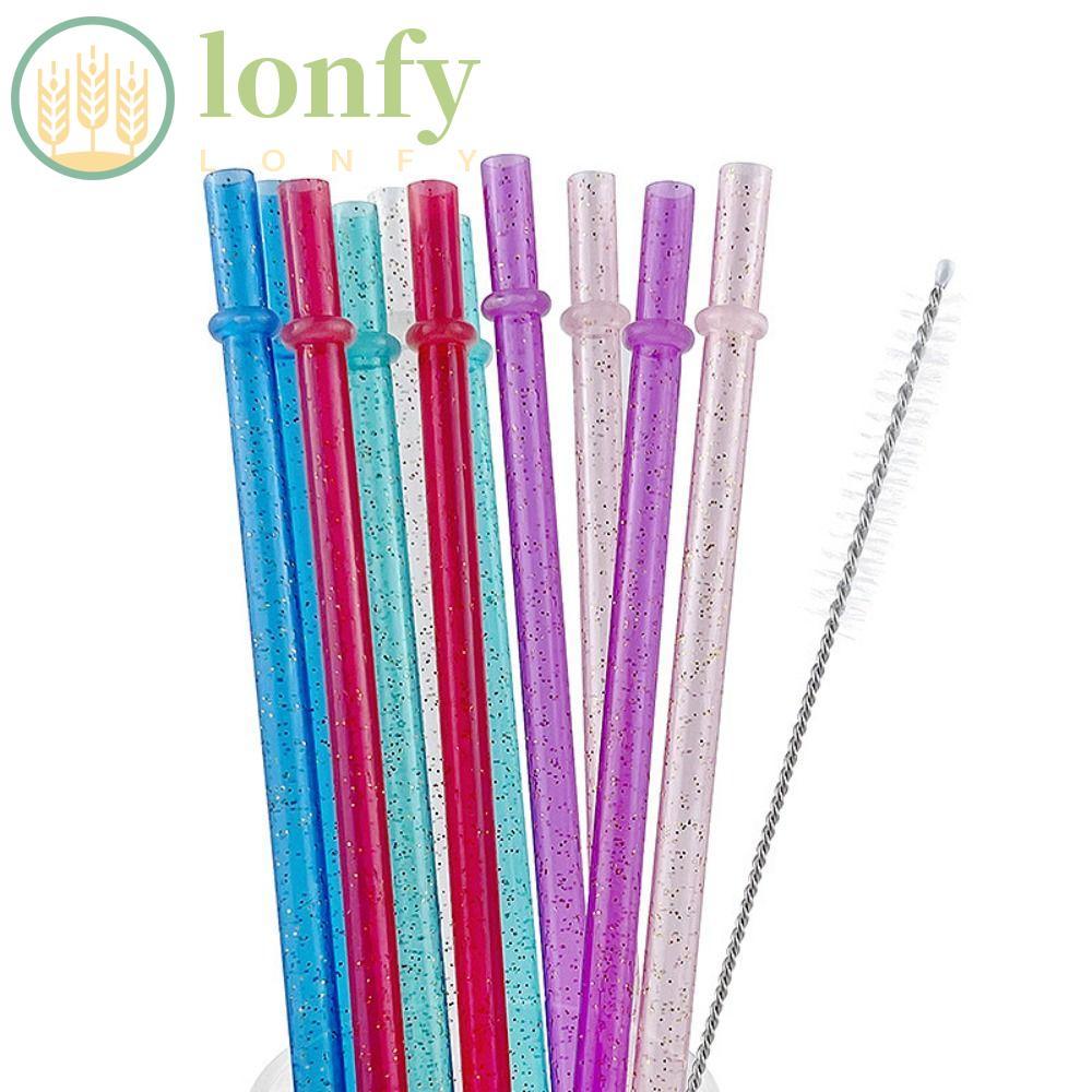 LONFY 12 + 1 รถถ้วยหลอด, แบบพกพารถ Travel ถ้วยฟางผงทองหลอดพลาสติก, นํากลับมาใช้ใหม่ด้วยแปรงทําความสะ