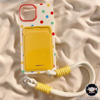 ส่งในพื้นที่ เคสสำหรับไอโฟน17 ลายจุดสีเหลือง เคสช่องใส่การ์ด สายข้อมือ For iPhone17 16 11 12 13PROMAX 14 15PLUS 7/8 SE2