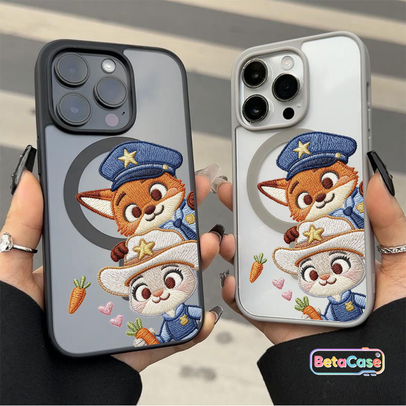 เคสโทรศัพท์แม่เหล็กรูปสุนัขจิ้งจอกนักสืบและกระต่ายสุดน่ารัก iPhone 17 16 15 14 13 12 11 17 Pro Max