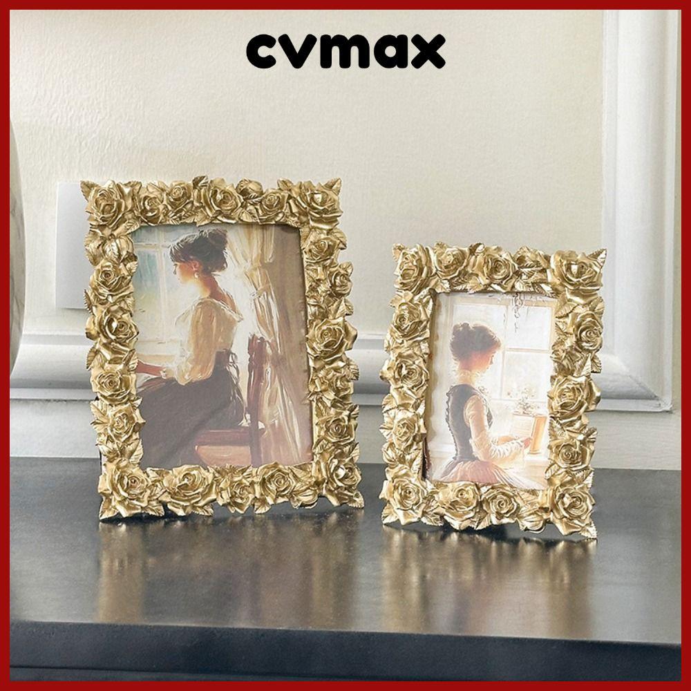 CVMAX กรอบรูปขอบกุหลาบ,รูปสี่เหลี่ยมผืนผ้าสไตล์ยุโรปย้อนยุคกรอบรูปทอง,วินเทจเรซิ่น 5/6/7 นิ้วโรแมนติกอุปกรณ์ประกอบฉากภาพกรอบเครื่องประดับสก์ท็อป – โปรปัง