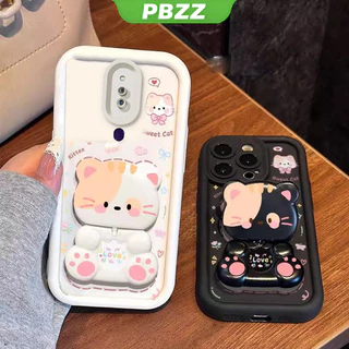 PBZZ FOR เคส เคสสําหรับ OPPO F11 Pro OPPO F11 เคสโทรศัพท์ Softcase ซิลิโคนกันกระแทกการออกแบบใหม่ความงามการ์ตูนแมวพร้อมที่วางสําหรับกระจก JTMMZJ01