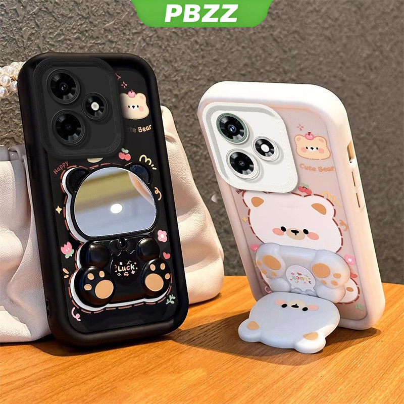 PBZZ เคสสําหรับ infinix hot 30 play hot 30i hot 30 5g 2023 เคสโทรศัพท์ Softcase ซิลิโคนกันกระแทกปกดีไซน์ใหม่ความงามกระจกหมุนได้ หมีน่ารักพร้อมที่วาง JTXXZJ01