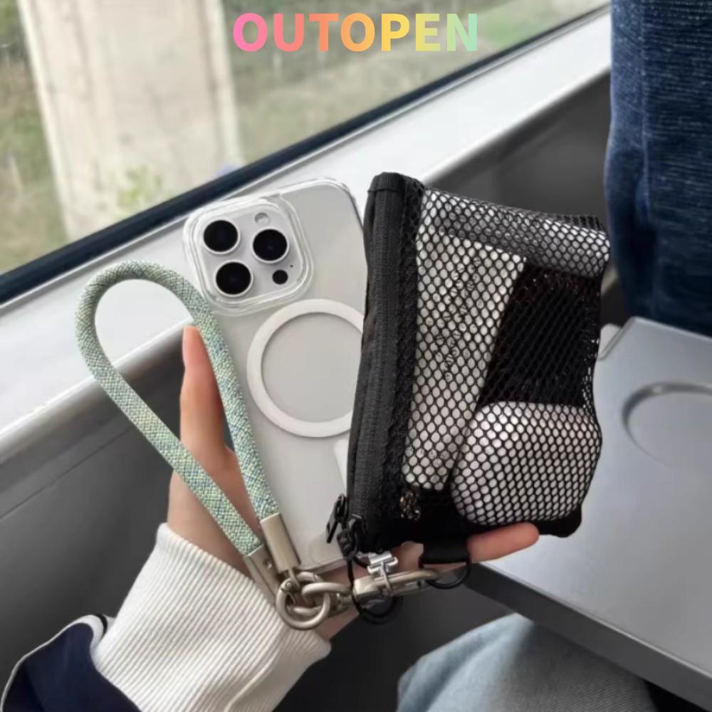 กระเป๋าใส่เหรียญทรงสี่เหลี่ยม ฝาปิดสองซิป พื้นผิวด้านนอกตาข่าย พกพาสะดวก สำหรับการจัดเก็บเมคอัพล้อมเดินทาง