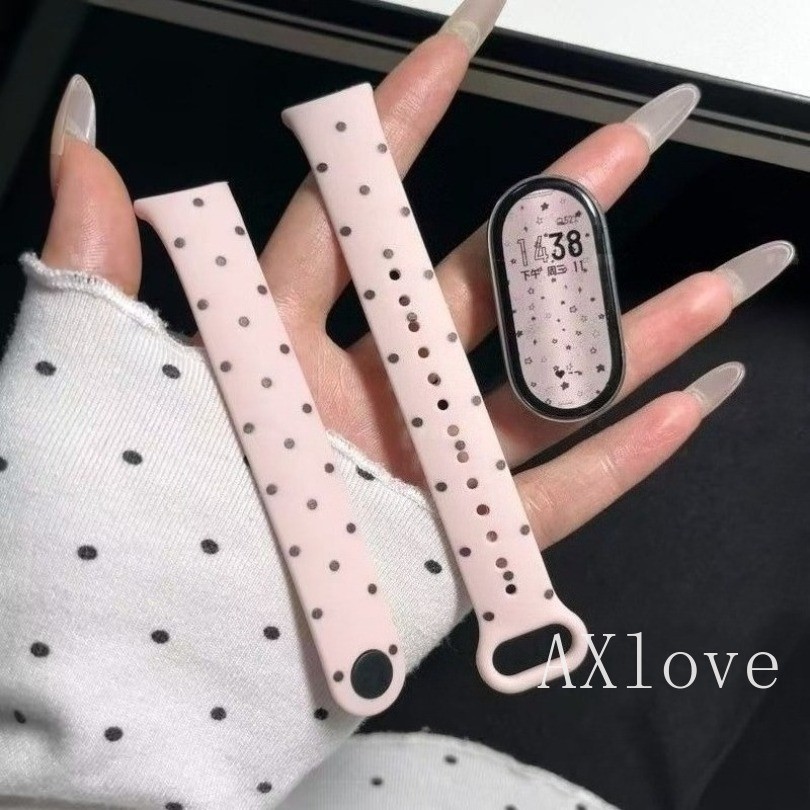 Polka Dot สายซิลิโคนสําหรับ Xiaomi Mi Band 10 9 8 รุ่นเซรามิค NFC กีฬาสร้อยข้อมือยางอุปกรณ์เสริม