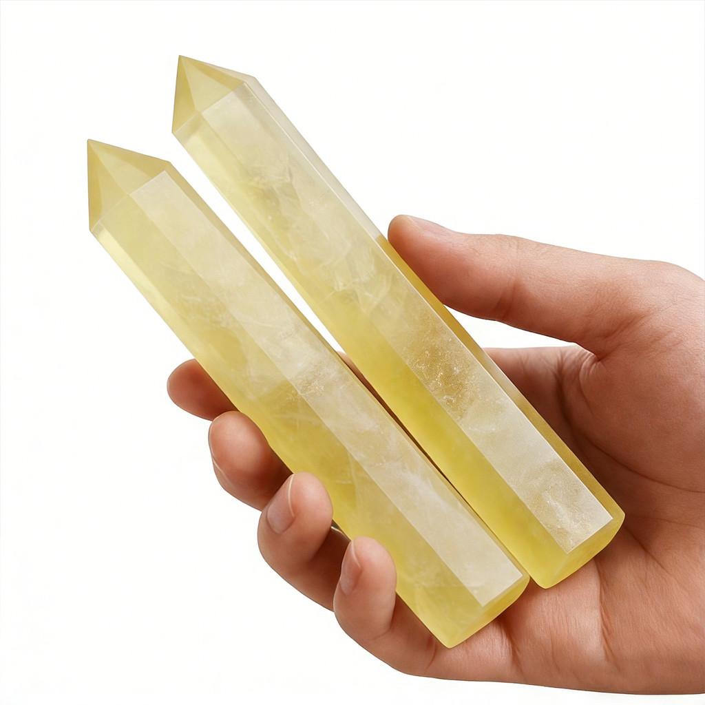 2PCS คริสตัลธรรมชาติ Citrine Tower 5.19 "(สูง 15 ซม.) 6 Faceted Single Point Prism คริสตัล Wand สําหรับสมาธิตกแต่งบ้าน