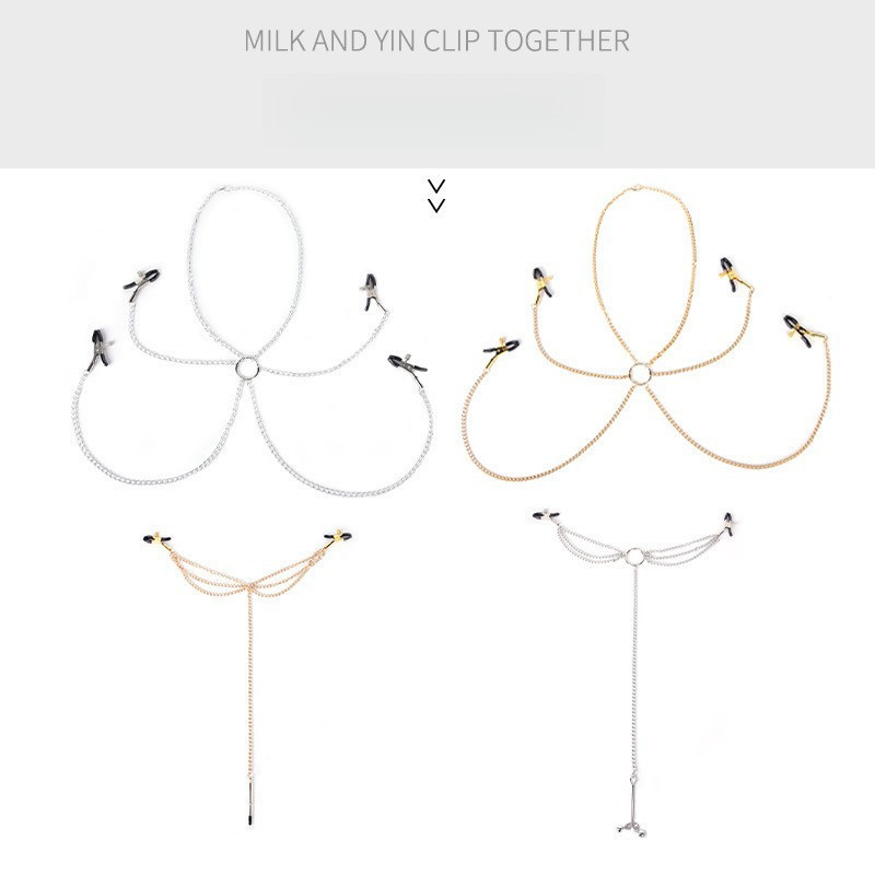 พร้อมส่งค่ะคลิปหนีบหัวนมสี่หัวของ SM พร้อมคลิปหนีบช่องคลอดแบบโซ่สำหรับผู้หญิง