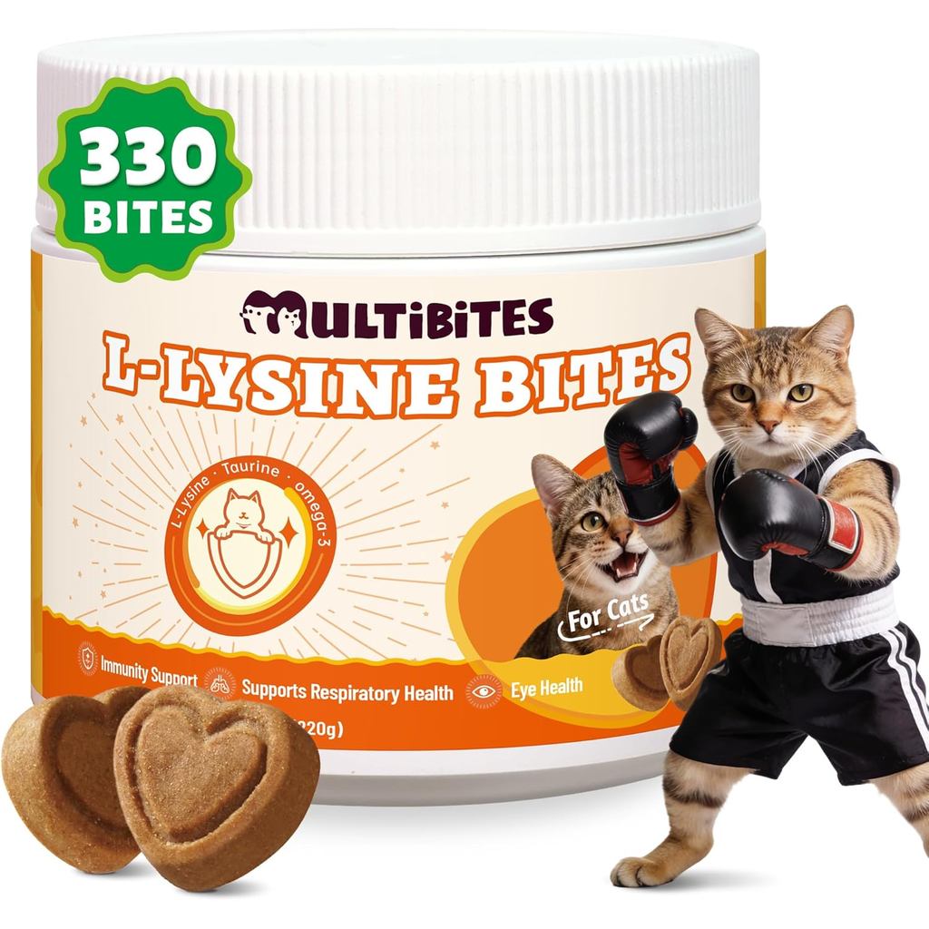 330 Bites L-Lysine for Cat Chews with Vitamins and อาหารเสริม - Omega 3,Multivitamin,Taurine for Cat