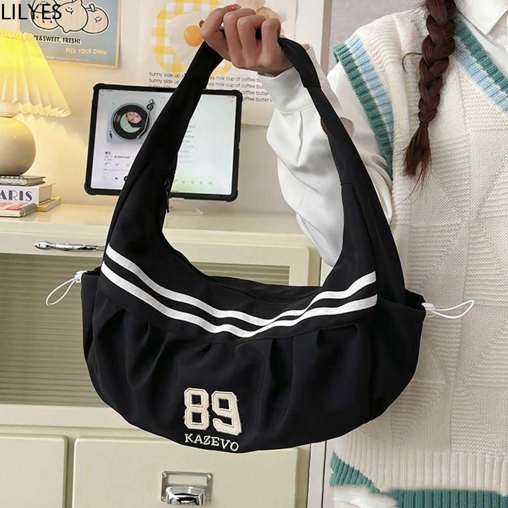 Lilyes Stripe Underarm Bag, Retro Oxford Cloth Nylon Shoulder Bag, Versatile Cloud Bag Large Capacity All-match Half Moon Bags Travel