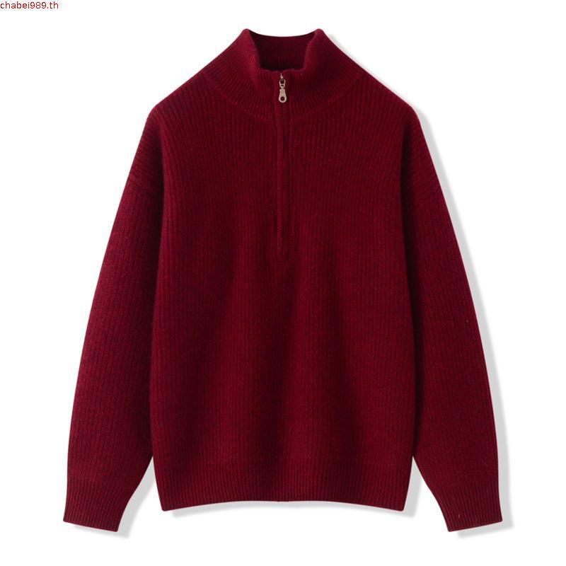 Bemingtop1024(Freesize)-BMG Half-Zip Ribbed Knit – เสื้อไหมพรมคอซิปทรงโอเวอร์ไซซ์ ถักลายเนื้อนุ่ม