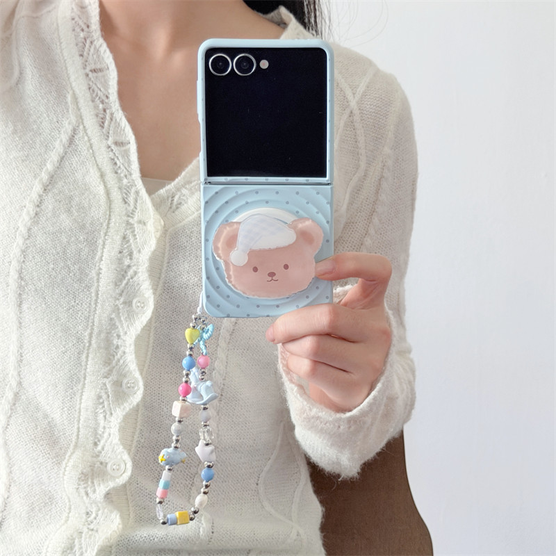 น่ารัก Magnetic Wave Point Bear Bracket สร้อยข้อมือเคสโทรศัพท์สําหรับ Samsung Galaxy Z Flip 7 3 4 5 