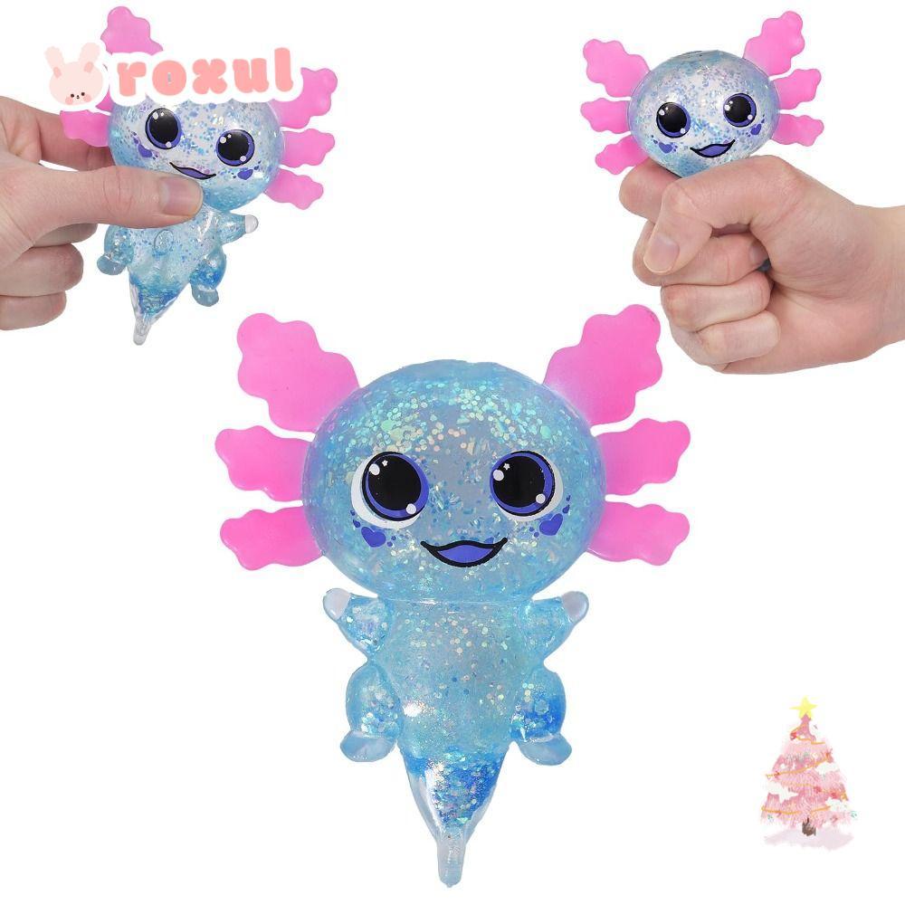 ROXUL Axolotl Squishy ของเล่น, Glitter รูปร่างน่ารัก Squishy Stress Glitter, Soothing Texture น้ําตา