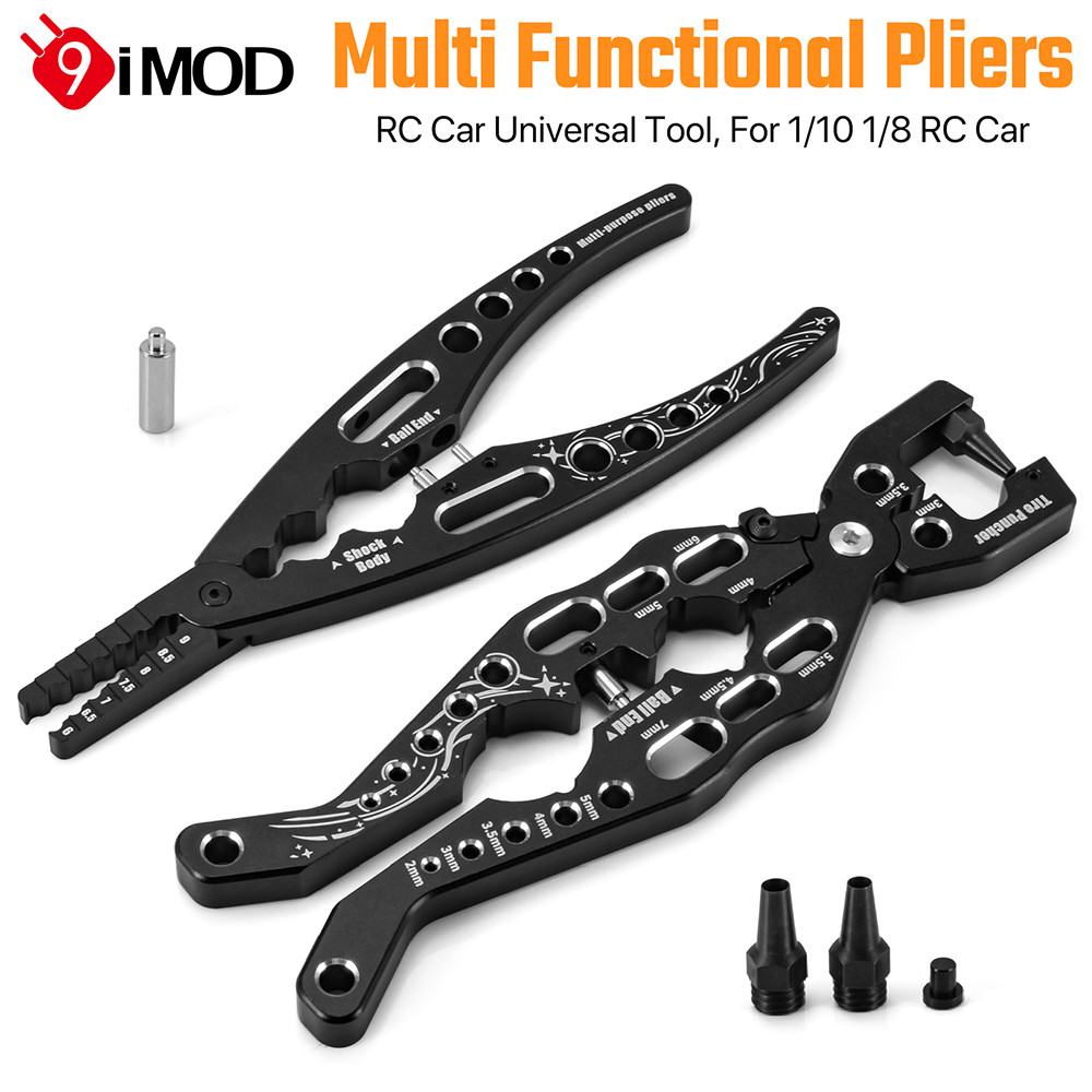 9IMOD RC Car Universal Shock Pliers Multi-Functional Ball Head Pliers with Tire Hole Opener, Metal Repair Tools for 1/10 1/8 RC Cars