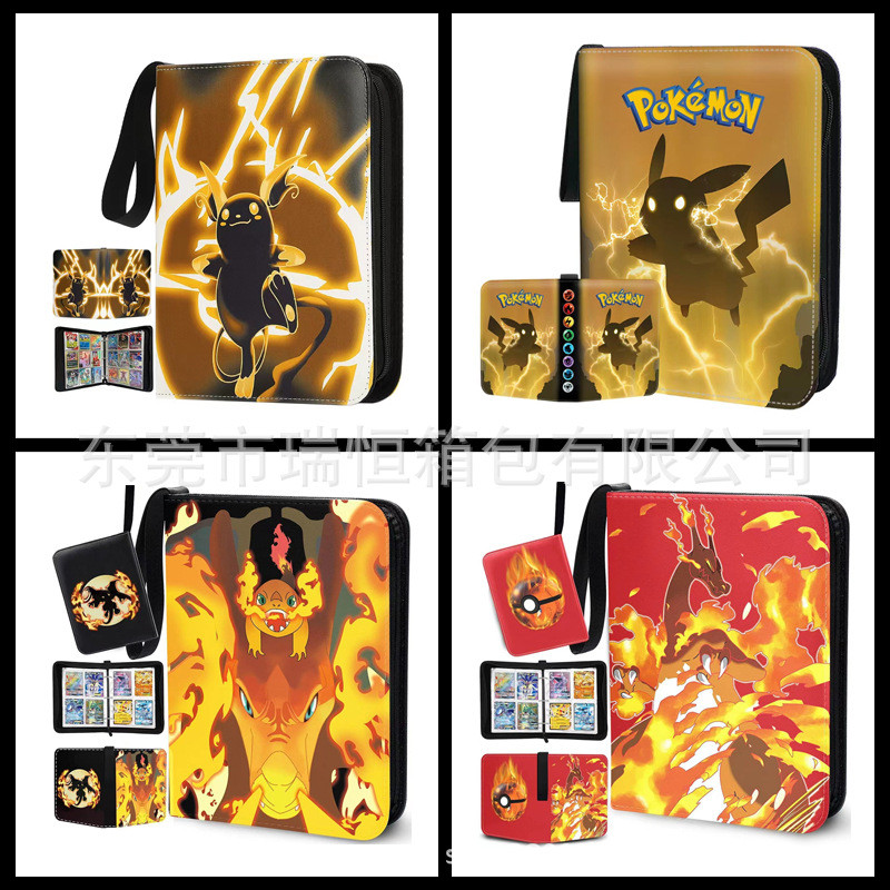 จัดหาโดยตรง Pokémon Card Book Pokémon Card Book 4 Grids 9 Grids Loose-leaf PU Game Card Storage Bag 
