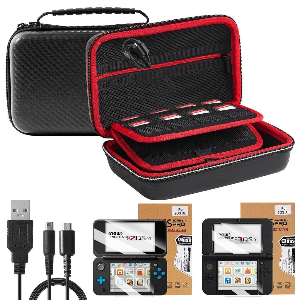 Jekarsy Three-in-One Kit สําหรับ Nintendo 2DS XL/ 3DS XL ,กระเป๋าถือป้องกันการชนกันพร้อมวัสดุ EVA คร