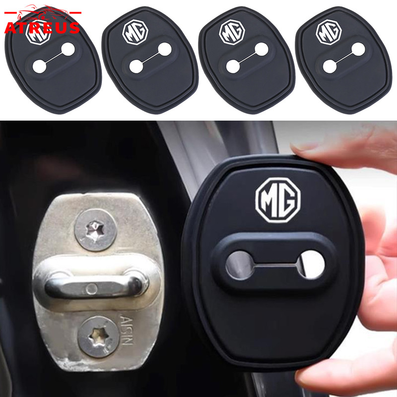 4 ชิ้น MG ซิลิโคนแผ่นล็อคประตู กันเสียงบัฟเฟอร์เงียบ ประตูรถยนต์ป้องกันการชนกัน รถล็อคประตูหัวเข็มขัดปก สำหรับ MG HS ZS EP MG5 MG3 MG4 EV 3 4 5 6 VS HEV Extender Maxus 9 Mulan