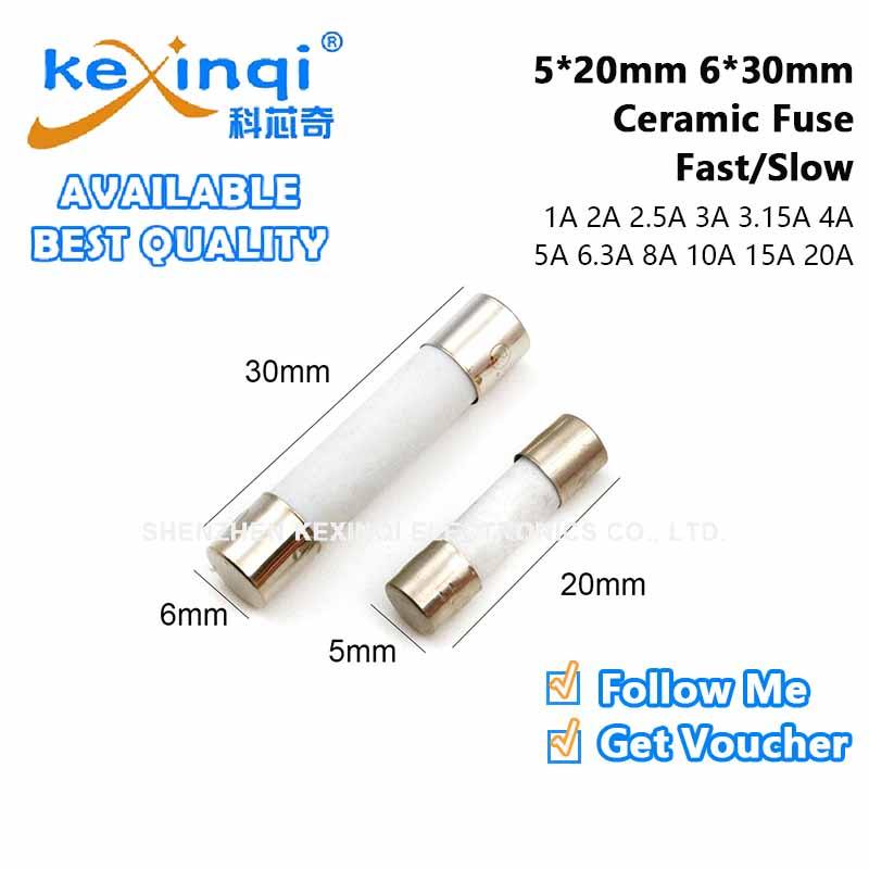 (10 ชิ้น) 5*20 มม.6*30 มม.Fast/Slow Blow Tube ฟิวส์ 1A 2A 2.5A 3A 3.15A 4A 5A 6.3A 8A 10A 15A 20A AM