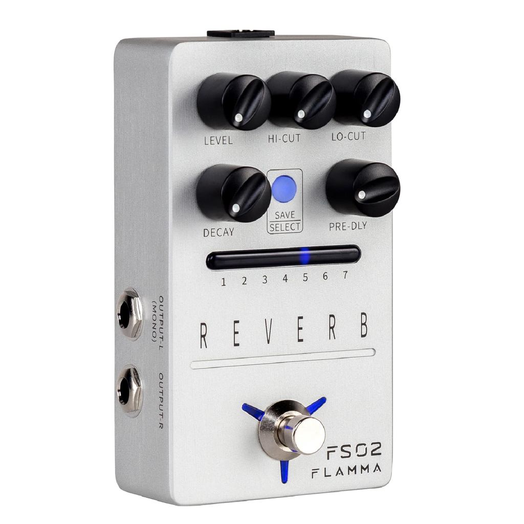 FLAMMA FS02 Digital Reverb Guitar Pedal 7 Classic Effects Trail On Buffer Bypass Sliver Stereo Digit
