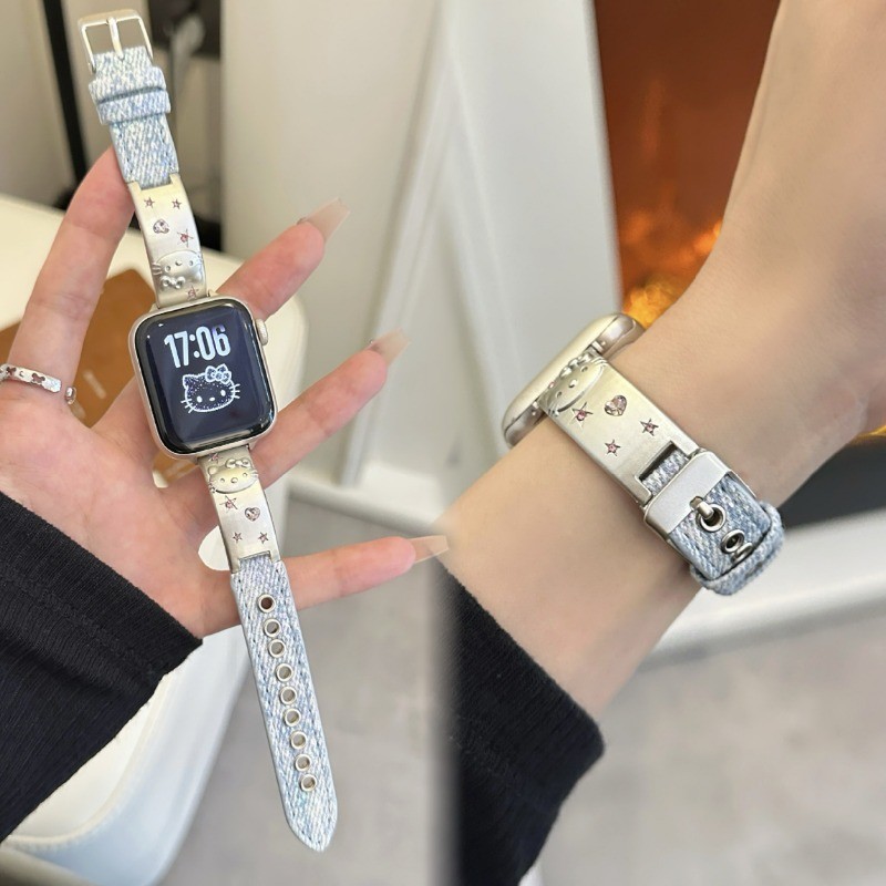 เคที เคสโลหะเพชร สายหนังผ้าใบ สําหรับ Apple Watch Series 2-3, SE, 11-6, Ultra 49/46/45/44/42/41/40/38 มม. พร้อมฟิล์มกันรอย