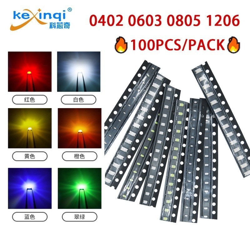 100 ชิ้น/แพ็ค LED 0402 0603 0805 1206 SMD LED สีแดง/สีขาว/สีฟ้า/สีเขียว/สีส้ม/สีเหลือง SMT Light Emi