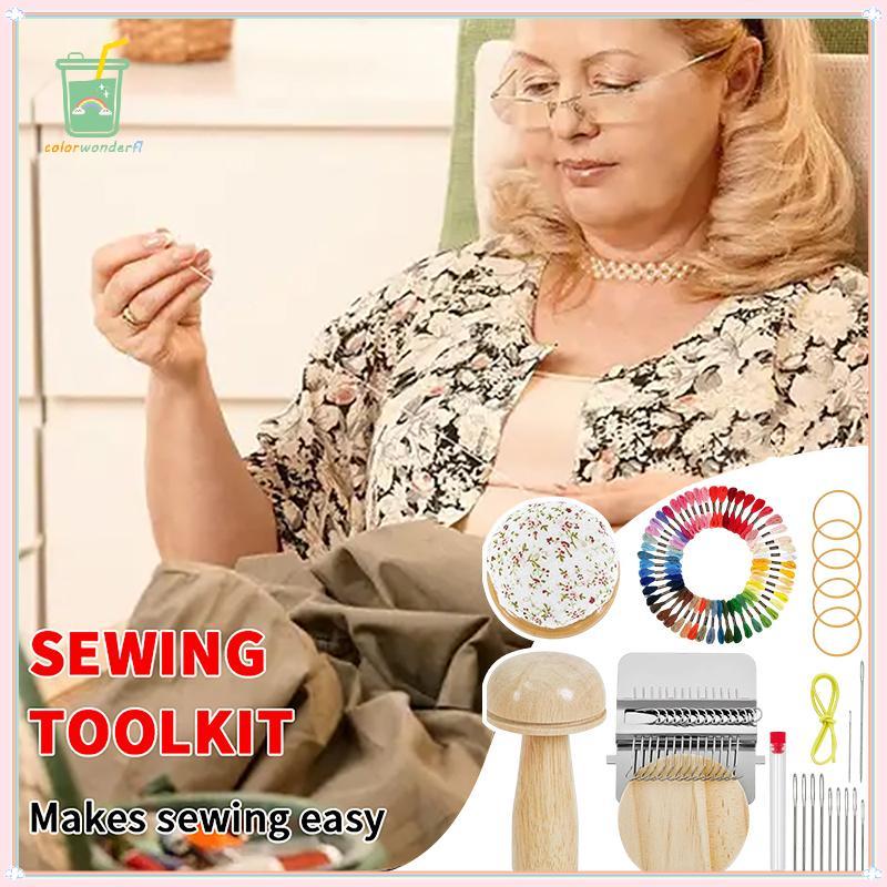 [สี] Mini Darning Loom,Mushroom Knit Patch Kit 14 Hooks Small Weaving Loom 14 ชิ้นเข็มตาขนาดใหญ่ 50 