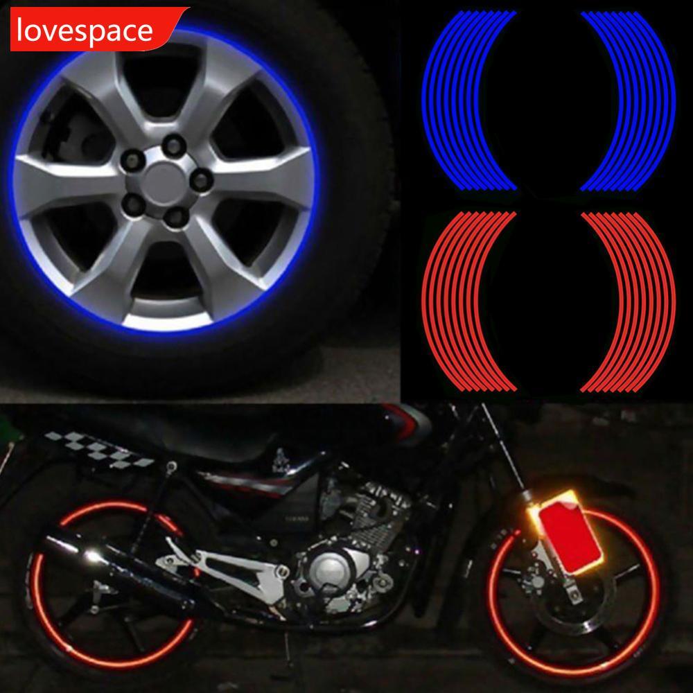LOVESPACE 16 ชิ้น 18 นิ้วรถจักรยานยนต์ขอบรถสติกเกอร์สะท้อนแสง Decal F9L9