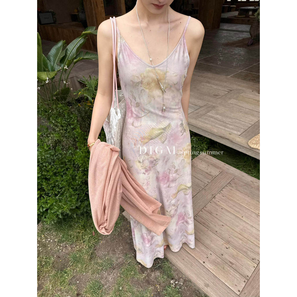 ชุดแขวนถักแบบFrench Retro สไตล์sfumato กางเกงเอวslimming โมเดลDB17511