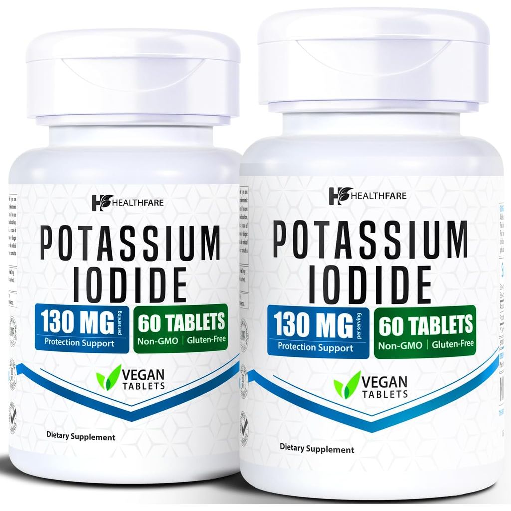 HealthFare Potassium Iodide Tablets 130 มก. เม็ดละลายเร็ว 120 เม็ด (2 แพ็ค), ไม่มี GMΟ