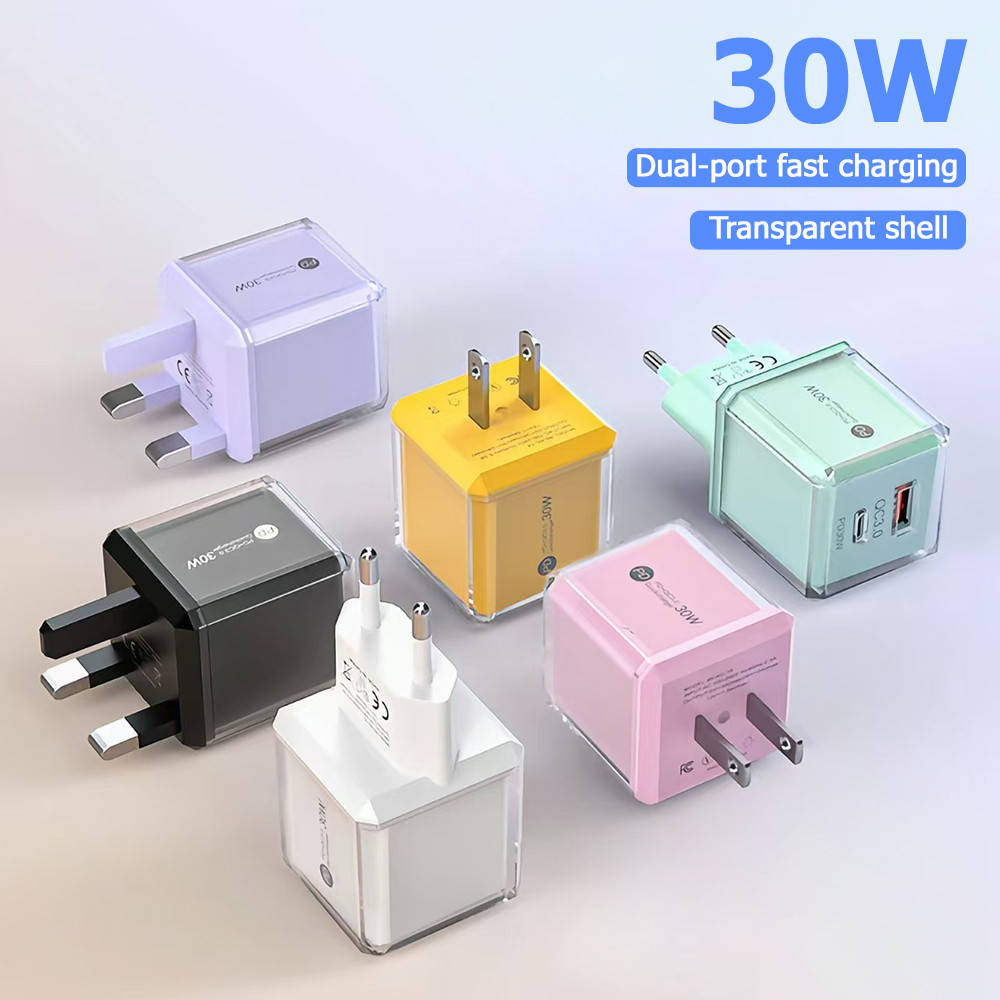 หัวชาร์จเร็ว 45W GaN Super Fast Charge 2.0 PD30W QC3.0 ชาร์จเร็ว IPhone 17 / Samsung S25 Clear Ice Candy Colors