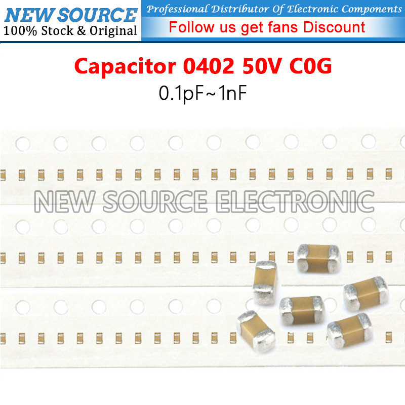 [50 ชิ้น] 0402 SMD 50V C0G ตัวเก็บประจุ 0.1pF 1nF 0.3pF 0.6pF 0.7pF 1pF 1.8pF 2.7pF 3.3pF 4pF 4.7pF 