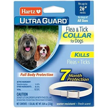 หมัด Hartz UltraGuard & ปลอกคอกําจัดเห็บสําหรับสุนัขและลูกสุนัข 7 เดือนป้องกันเห็บหมัดและปลอกคอกันหล