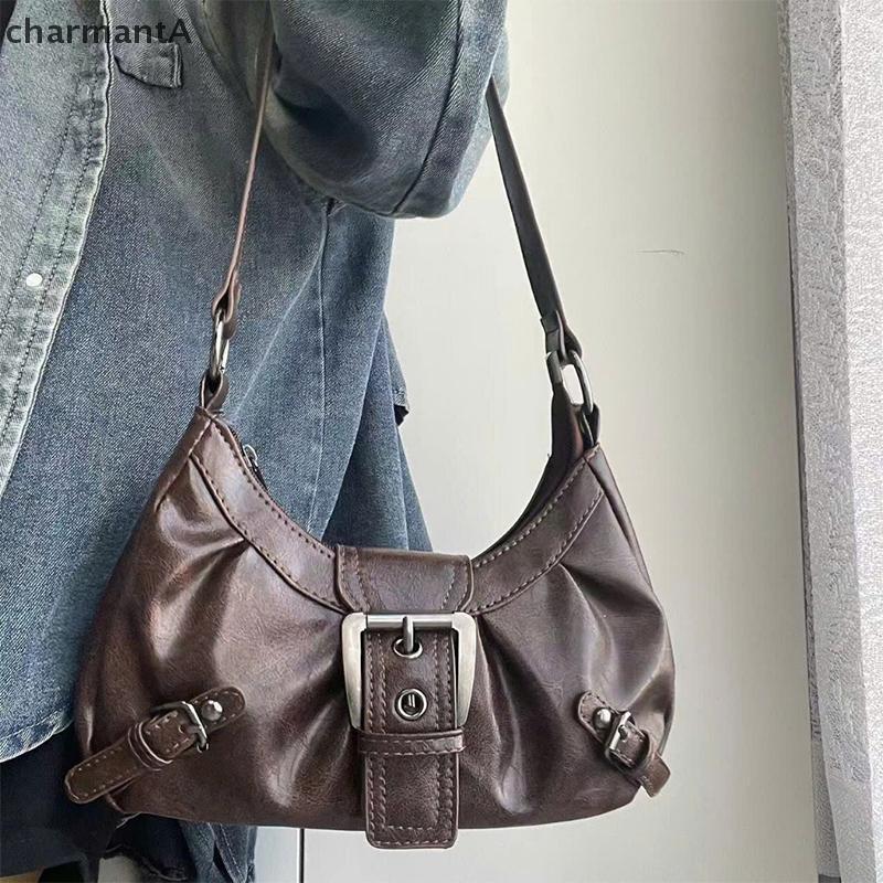 CharmantA Retro Style Spice Girl Two-Tone Leather Shoulder Bag