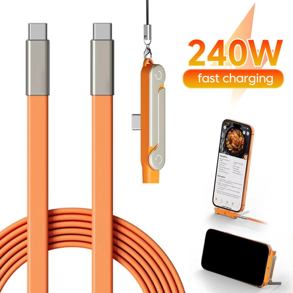 Elough 240W 2-in-1 Fast Charging Data CABLE Adapter พร้อมที่วางโทรศัพท์แบบพับได้ Type-C ถึง Type-C PD Cable Connector Bracket Stand