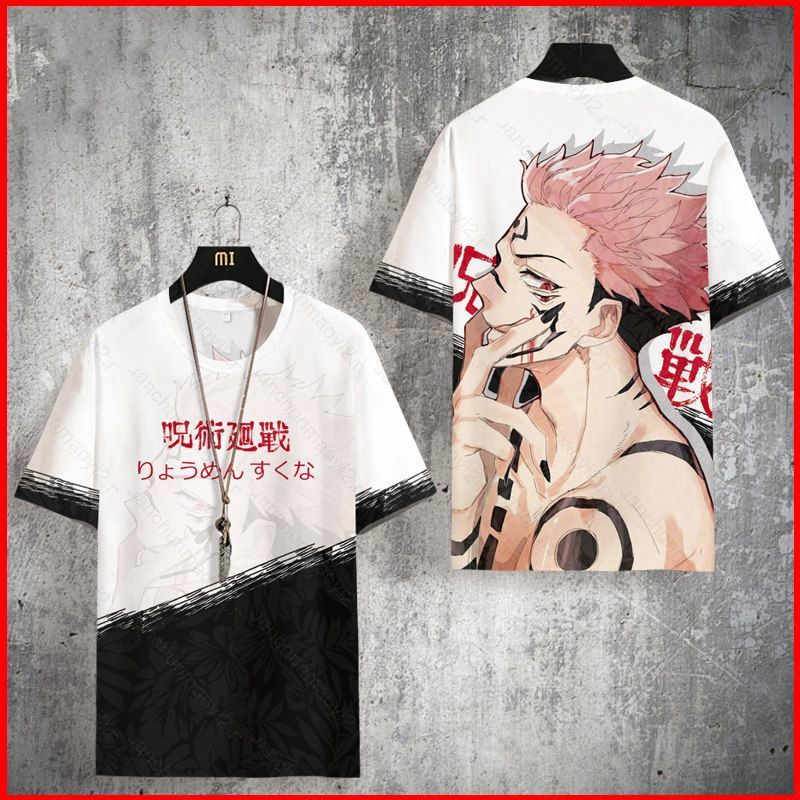 DC2 Jujutsu Kaisen Anime T-shirt Gojo Satoru Yuji Unisex Cosplay แขนสั้น สไตล์ 3D ขนาดพิเศษ ใส่สบาย