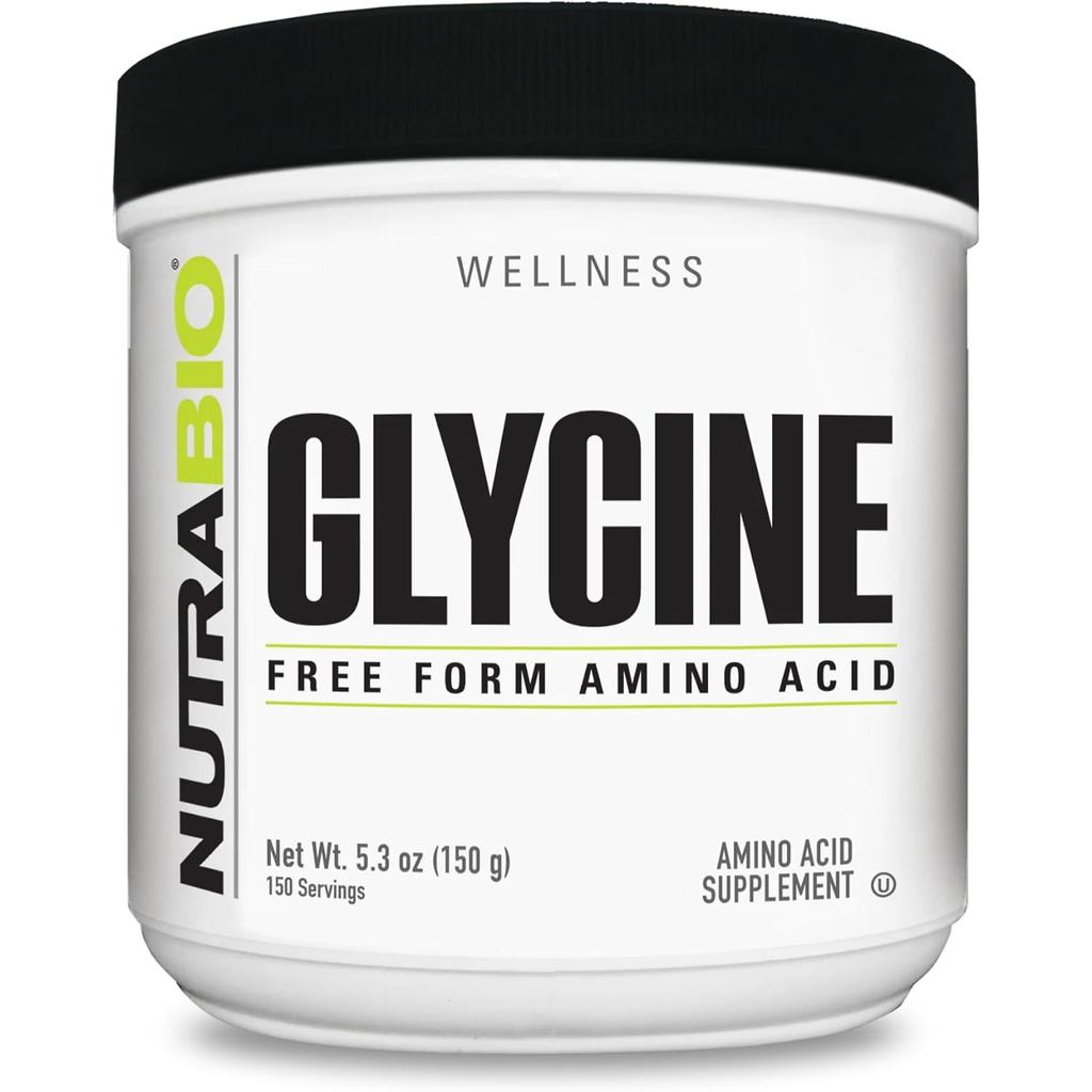NutraBio Glycine Powder - Glycine - Free Form Amino Acid - เสิร์ฟ 1000mg - 150g, 150 เสิร์ฟ