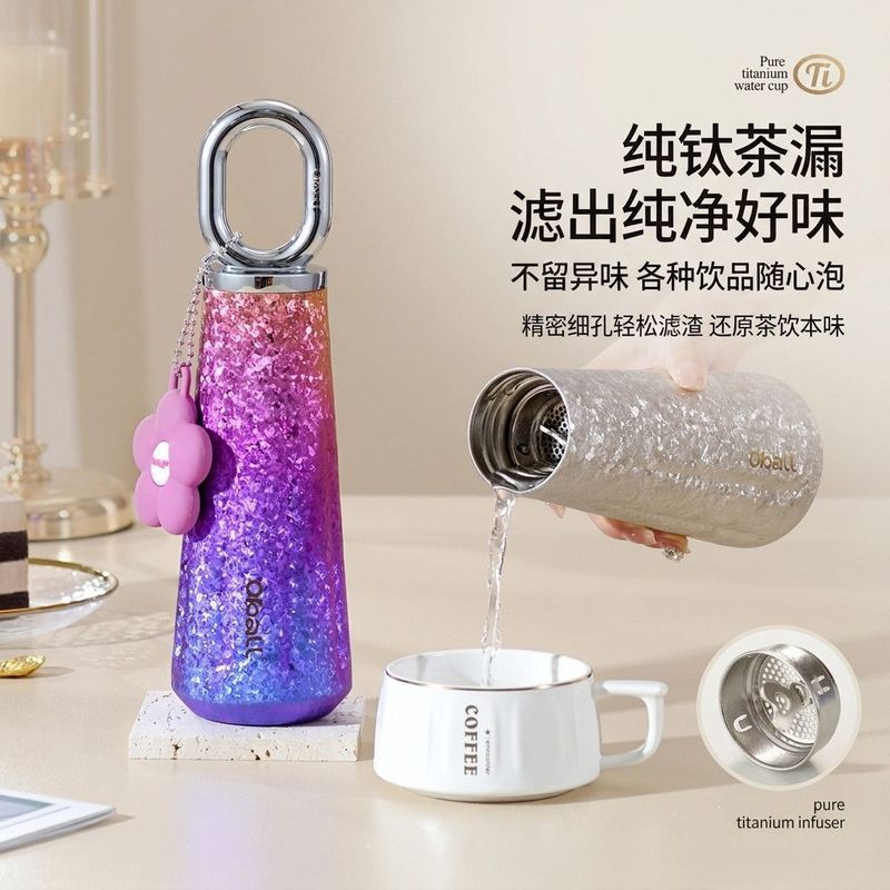 Oball Dopamine Goddess Pure Titanium Thermos Cup Gradient High-value Ladies Portable Thermal Insulat