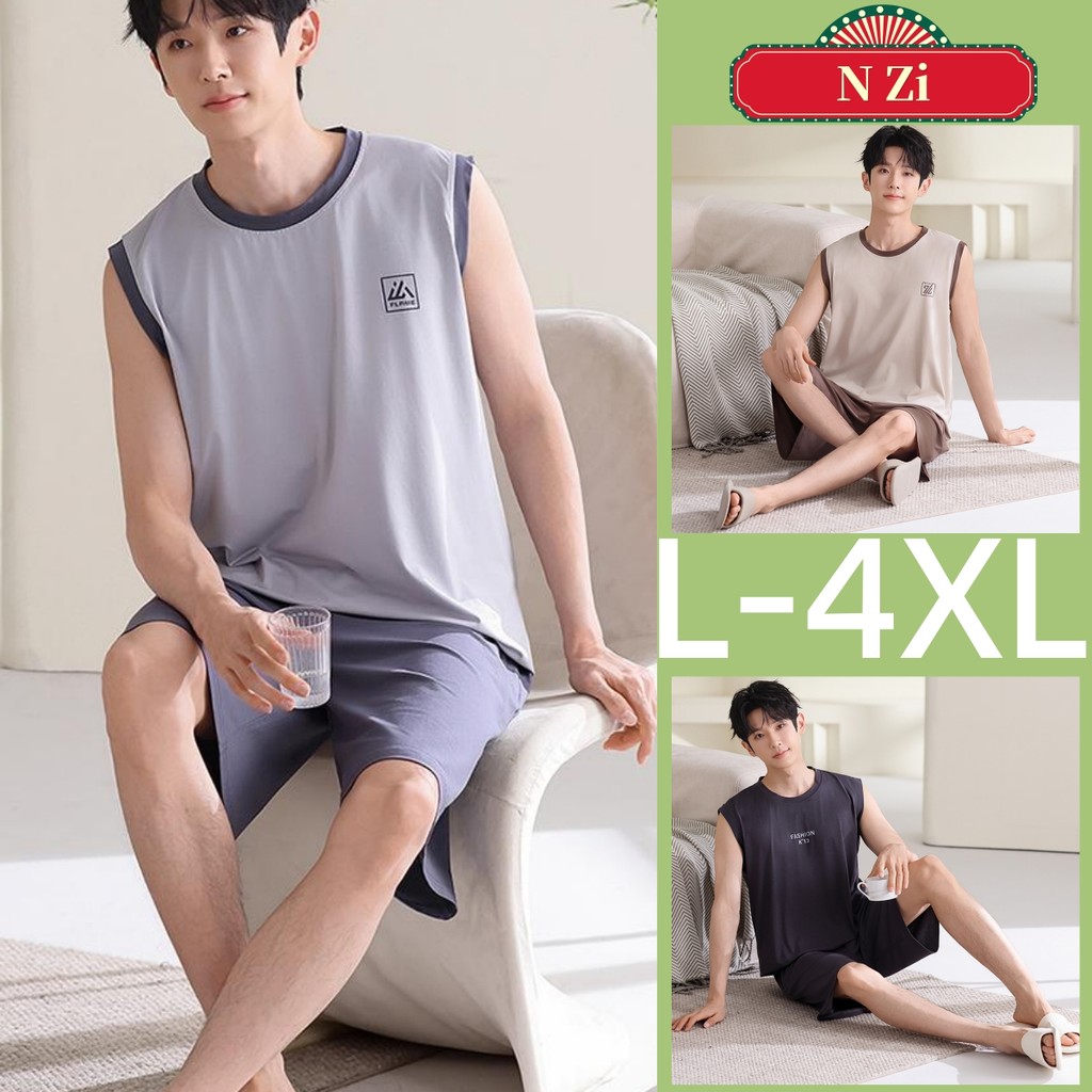 ชุดนอนกิริยาผู้ชายขนาดบวก แขนกุด ผ้าฝ้าย สวมใส่ง่าย สำหรับหน้าร้อน