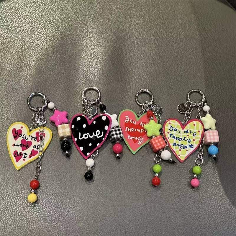 Miu Lanyard Colored Loving Heart Lace Mobile Phone Charm Keychain Flower Hanging Ornament Handbag Pe