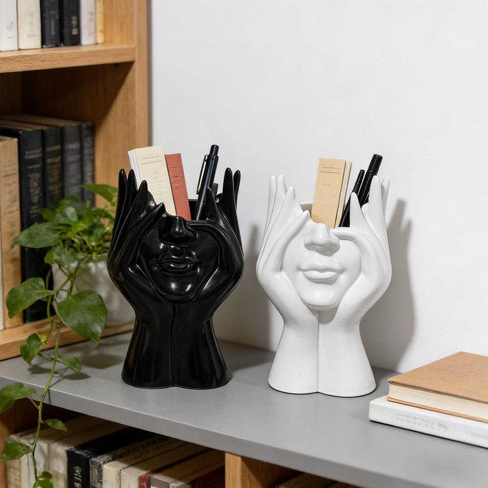 บทคัดย่อ Face ผู้ถือปากกาประติมากรรม Art โต๊ะสําหรับ Office Home แปรงแต่งหน้า Z0p9
