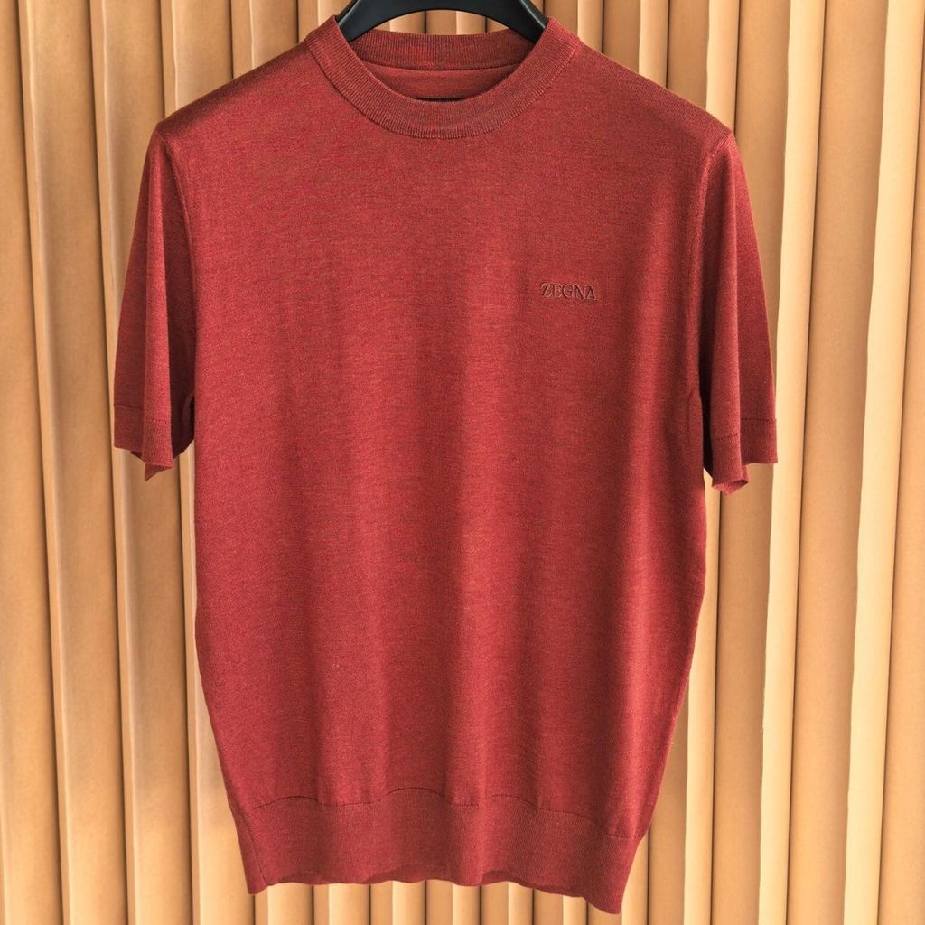 WHEK Zegna Summer men's thin knitted short-sleeve wool sweater with round neck T Solid color knitted