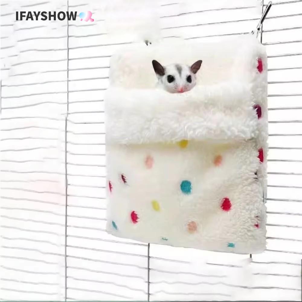 IFAYSHOW เปลญวนหนูแฮมสเตอร์, เครื่องร่อนน้ําตาลอบอุ่นนุ่ม, ถุงนอนหนูลายดาวสบายกระเป๋าสัตว์เลี้ยงแกว่ง